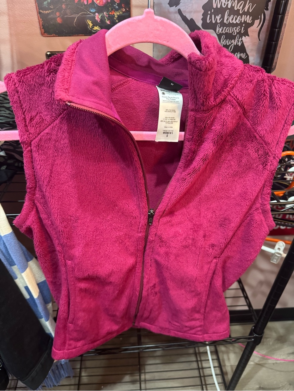 Patagonia Kids Plush Zip Vest in Bright Fuchsia